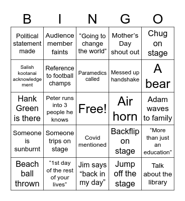 Adam’s Graduation Bingo Card