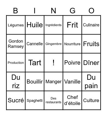 Cuisiner Bingo Card