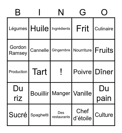 Cuisiner Bingo Card