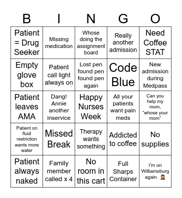 Nurse Week Bingo Card