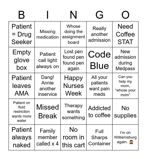 Nurse Week Bingo Card