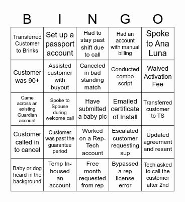 Employee of the Month BINGO Card