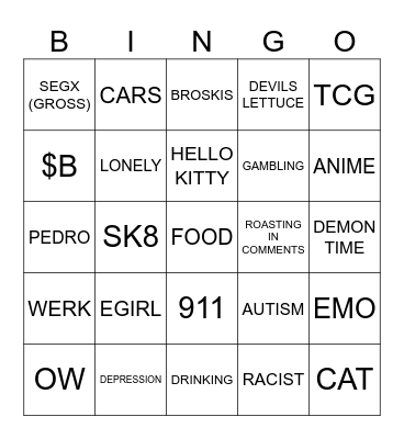 Instagram Bingo Card
