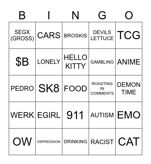 Instagram Bingo Card