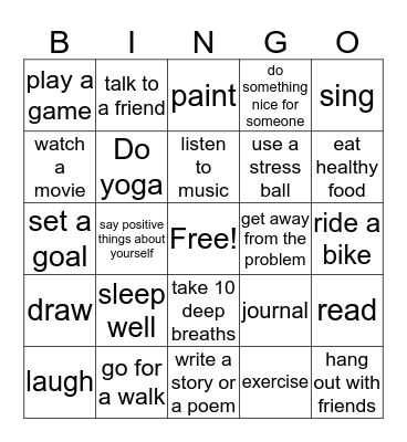 Coping Skills BINGO Card