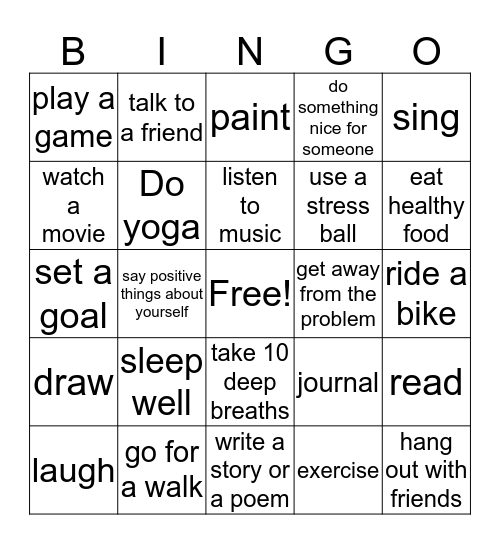 Coping Skills BINGO Card