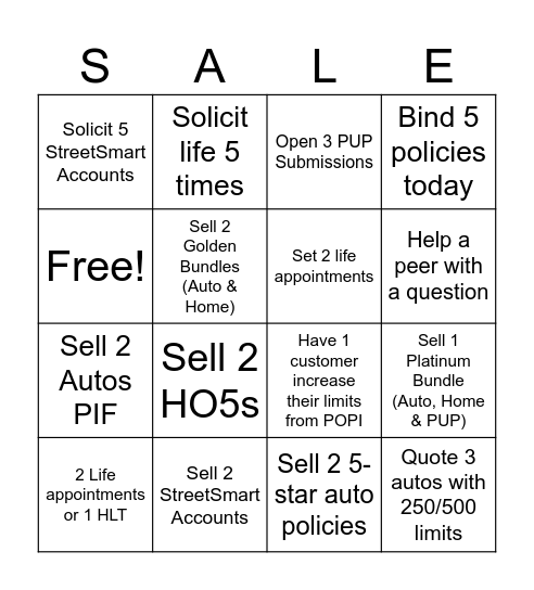 Sales Bingo Card