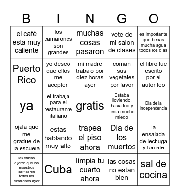 Español 3 - Repaso Bingo Card