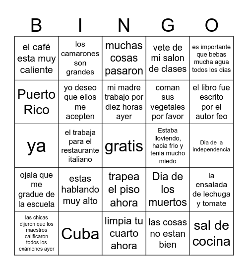 Español 3 - Repaso Bingo Card