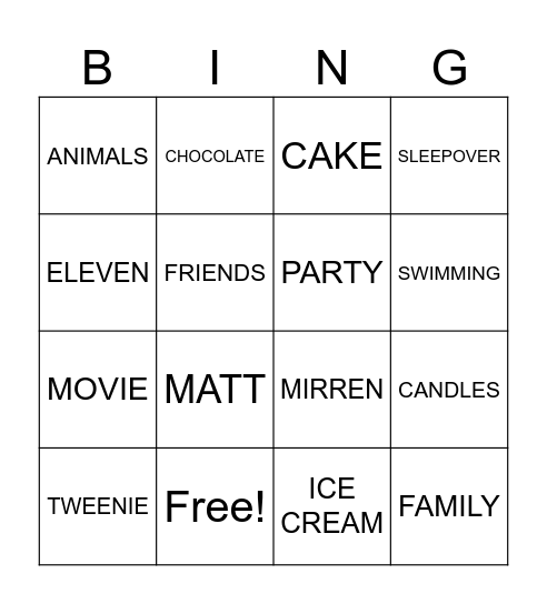 Rubys Birthday Bingo Card
