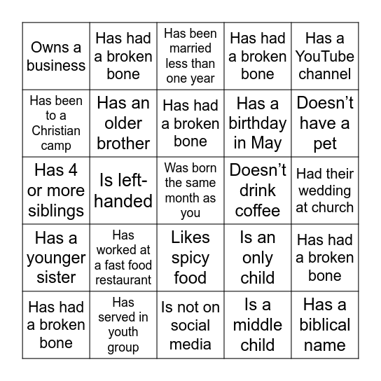 Fine someone who… Bingo Card