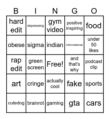 amori Bingo Card