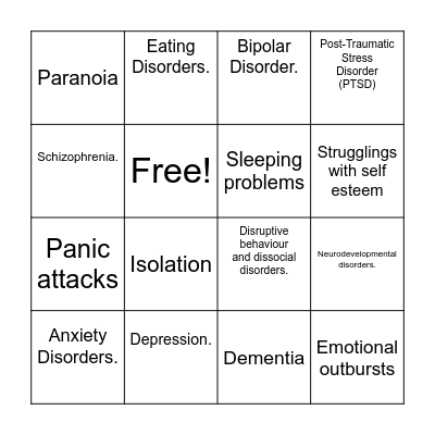 Mental health bingo Card