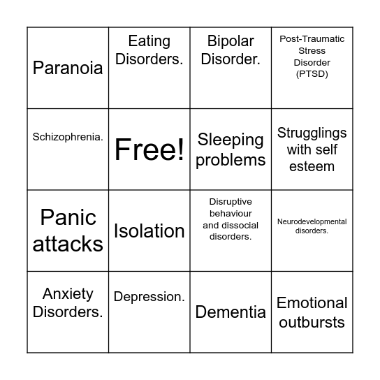 Mental health bingo Card