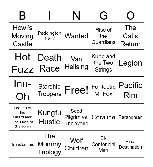 Movie Bingo Card