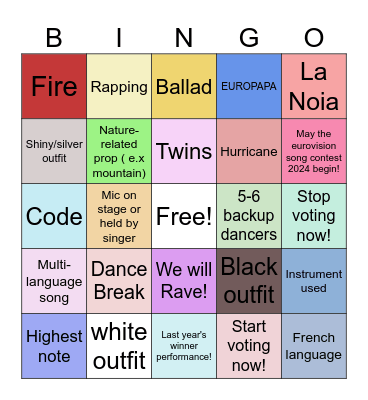 ESC 2024 Bingo Card