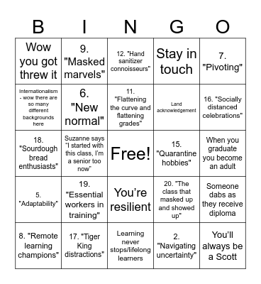 Commencement Bingo #1 Bingo Card