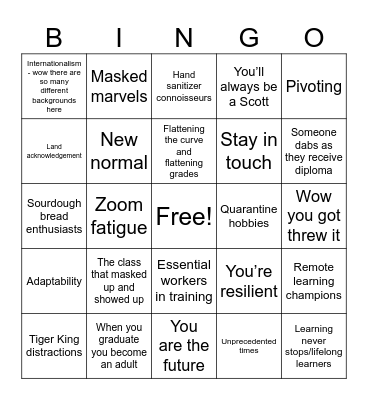 Commencement Bingo #1 Bingo Card