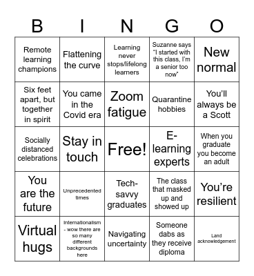 Commencement Bingo #1 Bingo Card