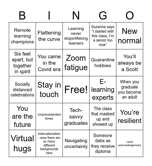 Commencement Bingo #1 Bingo Card