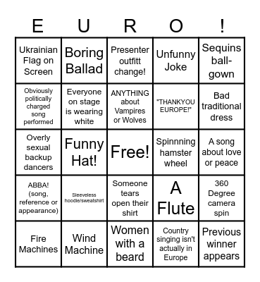 32 MURRAY STREET EUROVISION BINGO Card