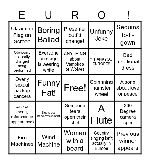 32 MURRAY STREET EUROVISION BINGO Card