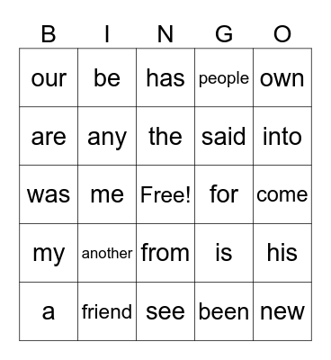 Fundations Bingo Card