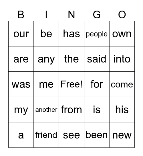 Fundations Bingo Card