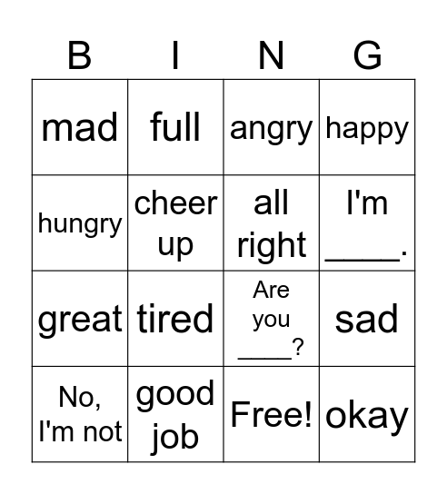 Lesson 4 : Are you okay? Bingo Card