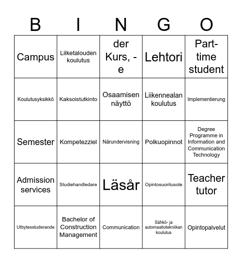 Lingua Spa Bingo Card