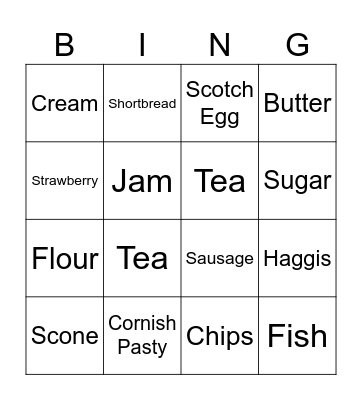 British Food Bingo Card