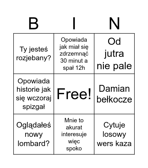 Bongo Damian Bingo Card