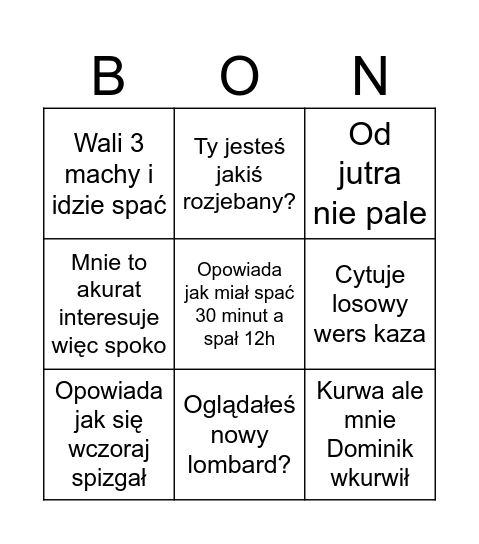 Bongo Damian Bingo Card