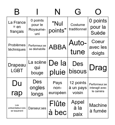 EUROVISION 2024 Bingo Card