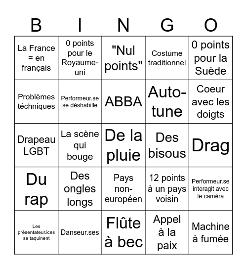 EUROVISION 2024 Bingo Card