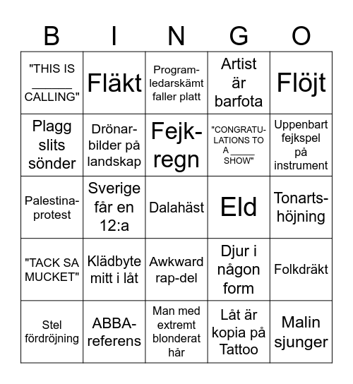 Eurovision-bingo 2024 Bingo Card