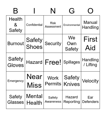 Health & Safety Bingo Card