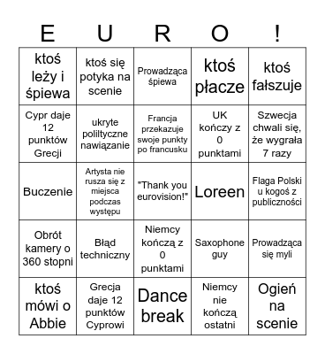 Eurovision 2024 (Polish) Bingo Card