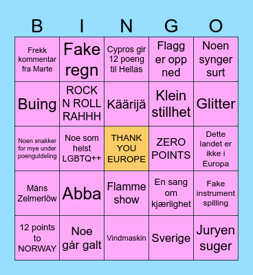 EUROVISION BINGO 2024 Bingo Card