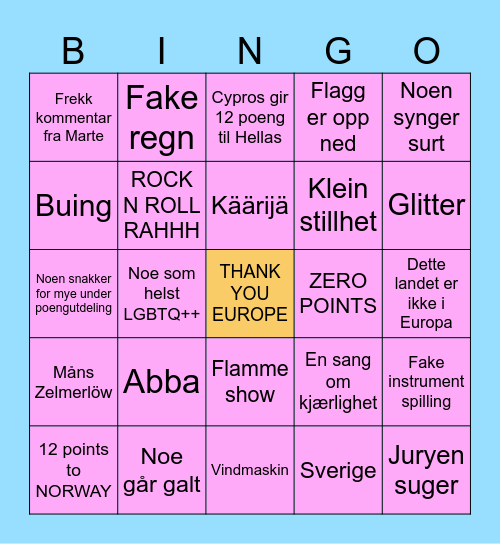 EUROVISION BINGO 2024 Bingo Card