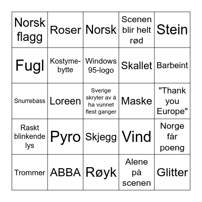 Eurovision Song Contest 2024 Bingo Card