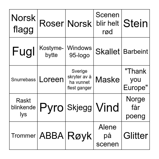 Eurovision Song Contest 2024 Bingo Card