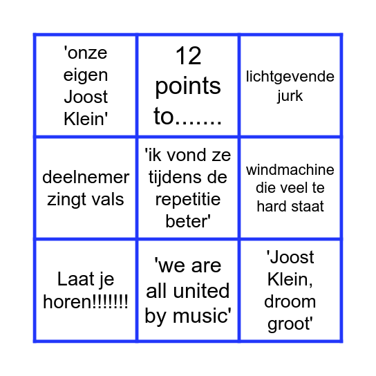 Songfestival Dooddoeners Bingo Card