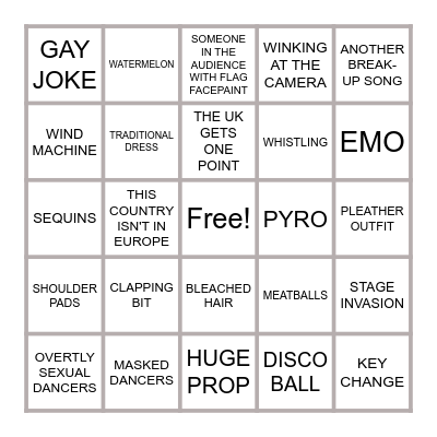 EUROVISION BINGO Card