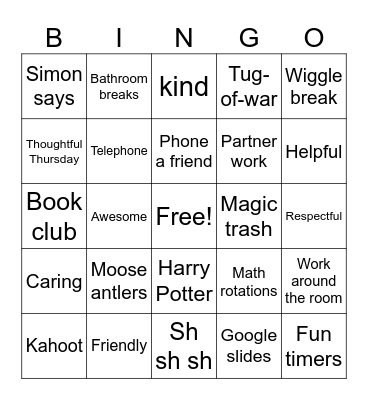 Mrs. Powell’s Bingo Card