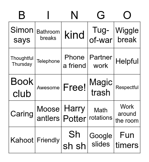 Mrs. Powell’s Bingo Card