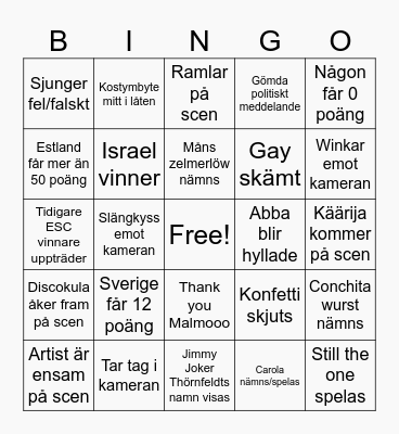 Eurovision! Bingo Card