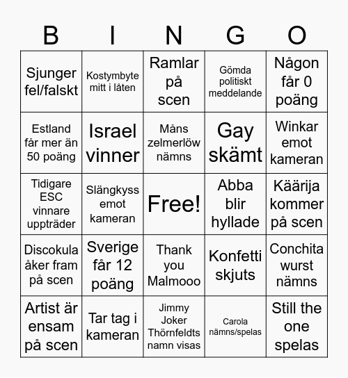 Eurovision! Bingo Card