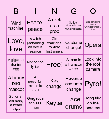 Eurovision Bingo Card