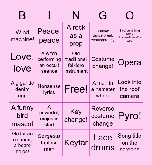 Eurovision Bingo Card